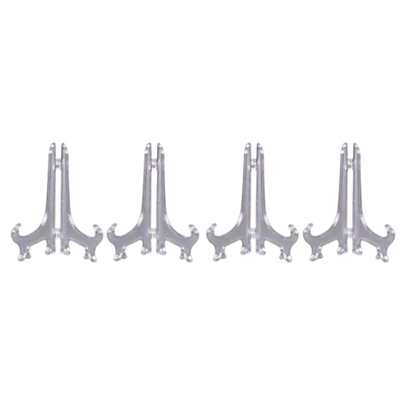 (NIP) Clear Plastic Display Stands, 4 Piece, Wallet Frame Plate Artwork Holder - Picture 1 of 8